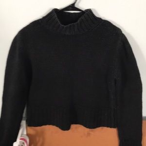 Cropped knit mock turtle neck sweater
